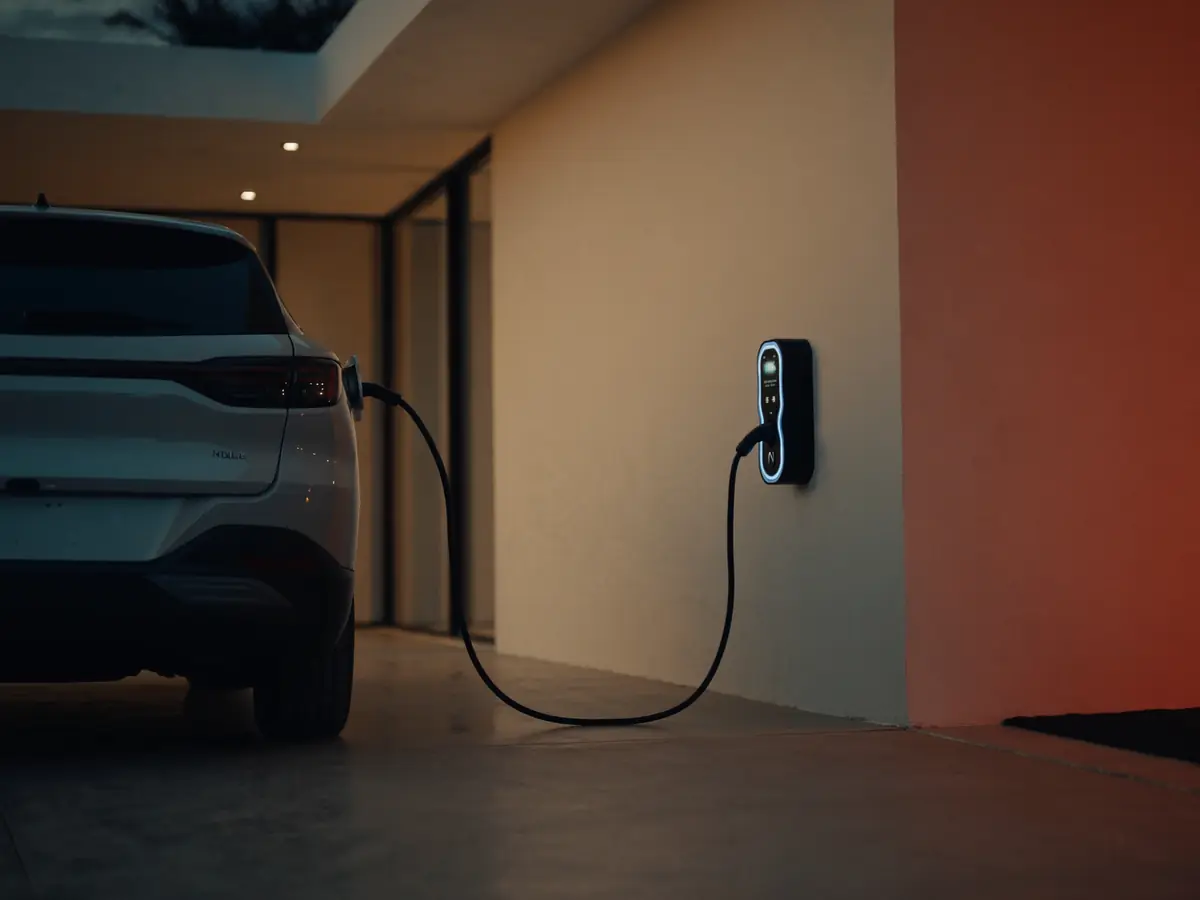 Carregador de carro elétrico instalado na garagem da casa